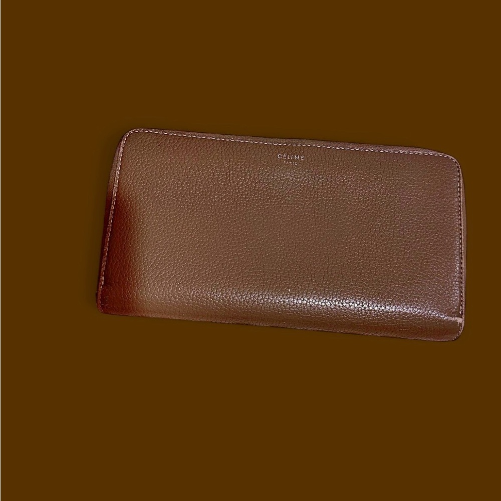 ✨ Céline Leather Zip Wallet – Khaki & Yellow | Chic Designer Essential ✨